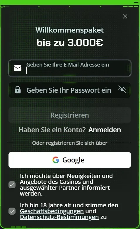 Schneller Accountaufbau im Matrix Casino